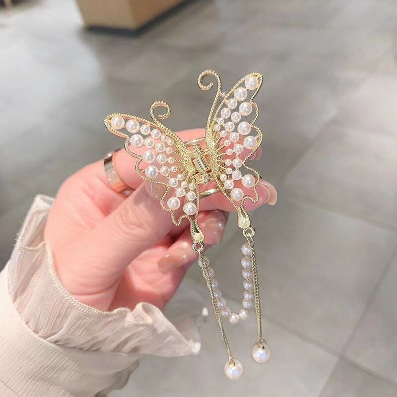 2026 New Butterfly Pearl Tassel Hairpin Korean Simple Side Clip Liu Haibian Clip Shark Hairpin Hair Accessories Women